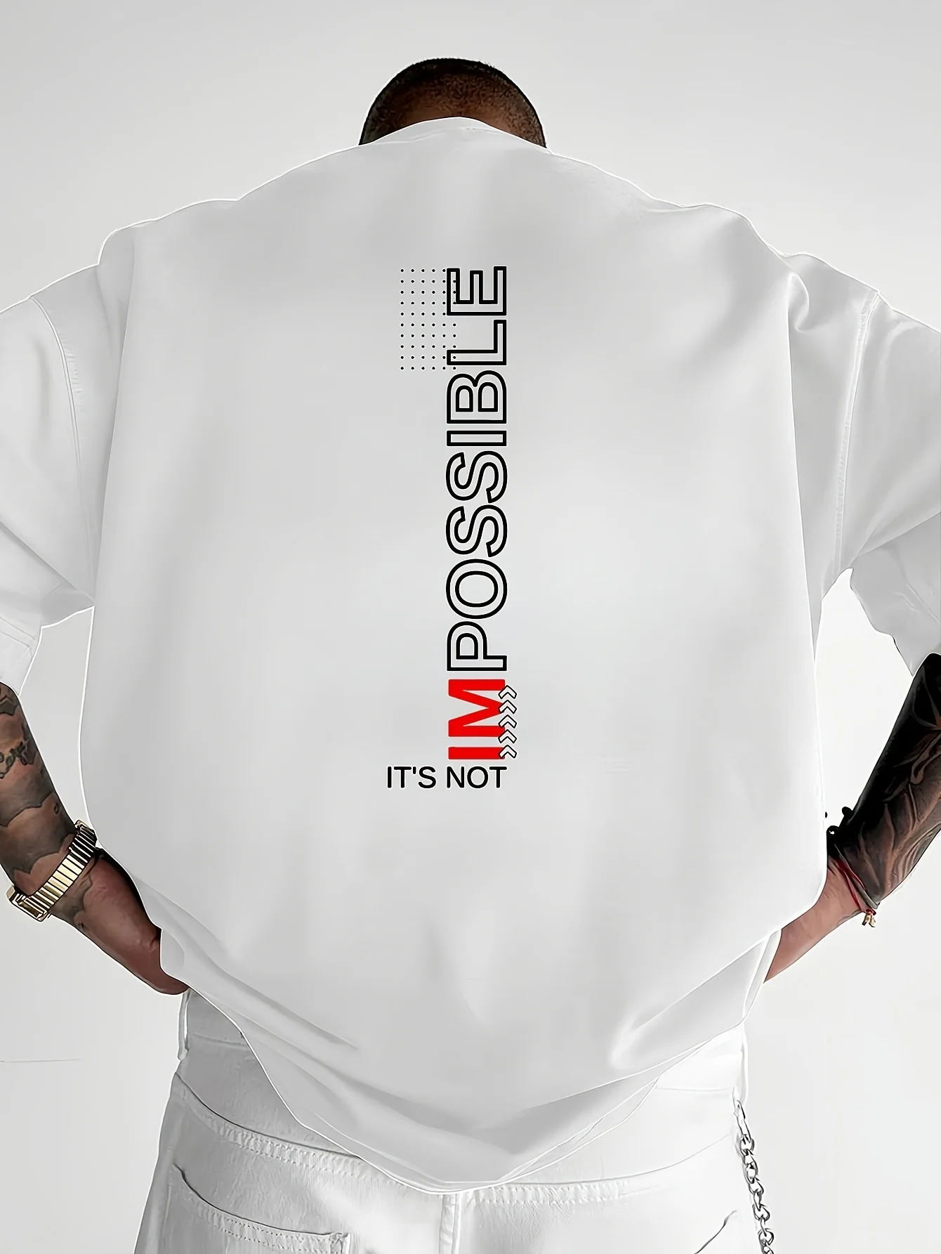 "IMPOSSIBLE" IT'S NOT Herren-T-Shirt mit motivierender Grafik, lässige Baumwolle, kurzärmelige Oberteile, Sommer-Streetwear – Detail 6
