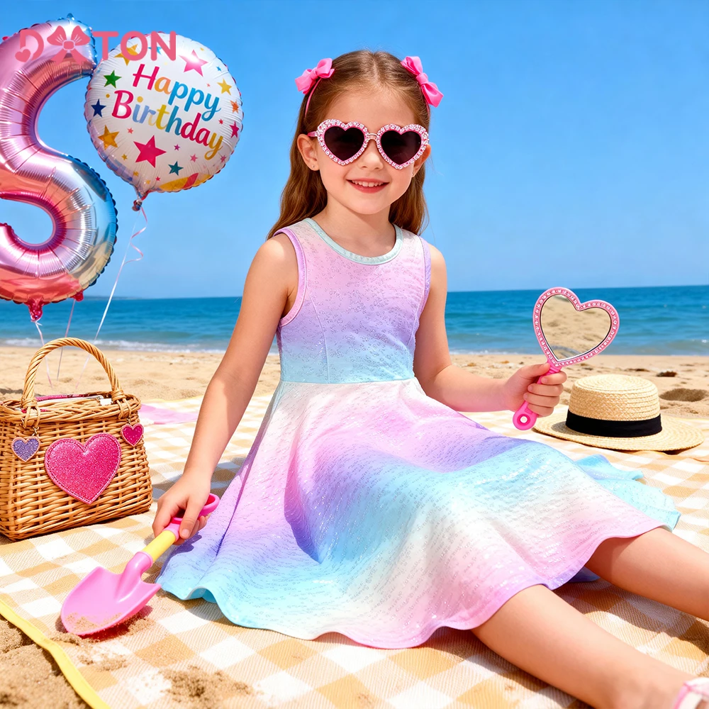 DXTON Sleeveless Girls Summer Dresses Mermaid Scales Gradient Children Holiday Casual Clothing A-Line Kids Girls Daily Wear