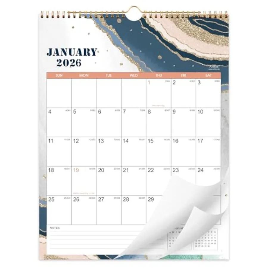

2026 Wall Calendar JAN 2026 DEC 2026 12 Monthly Calendar 2026 Calendar with Thick Paper 12" x 15" TwinWire Binding + Hanging Ho