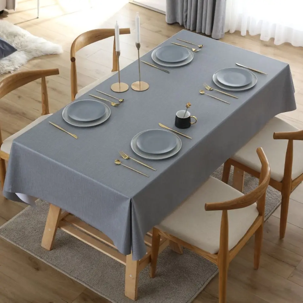 Solid Color PVC Tablecloth Oil Resistant Decoration Kitchen Dinning Tablecloth Heat Resistant Simple Square Table Cover