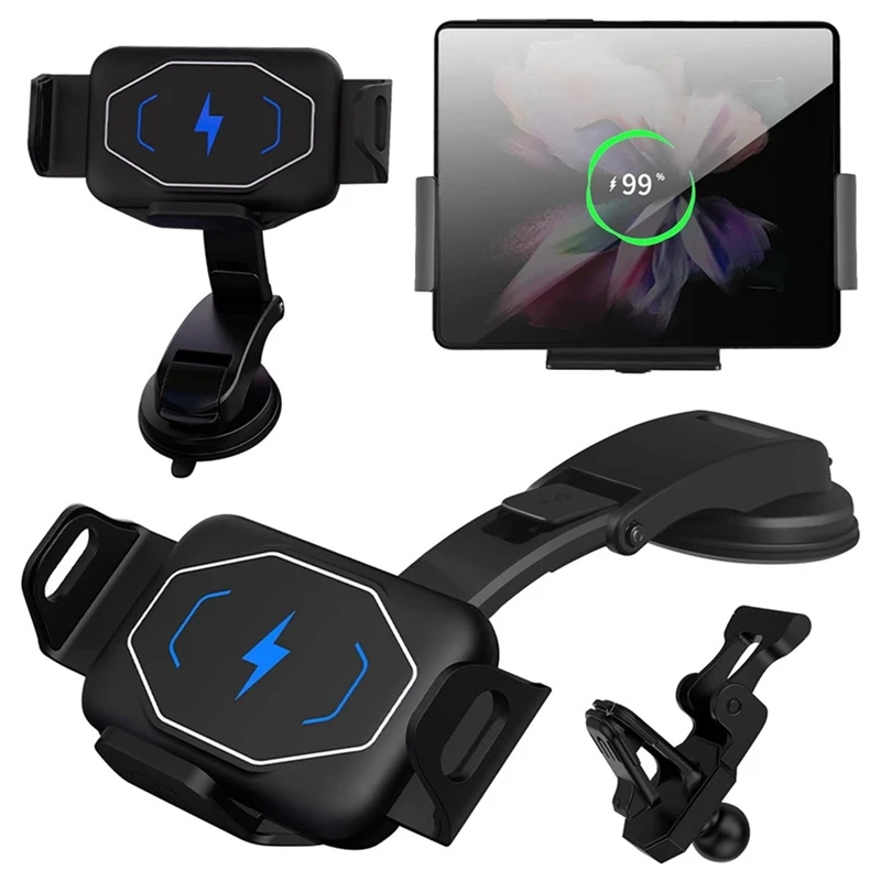 2X 15W Qi Wireless Car Charger Mount Holder Fast Phone Charger For Samsung Galaxy Z Fold 3 2 Iphone 13 12 Max Mate X