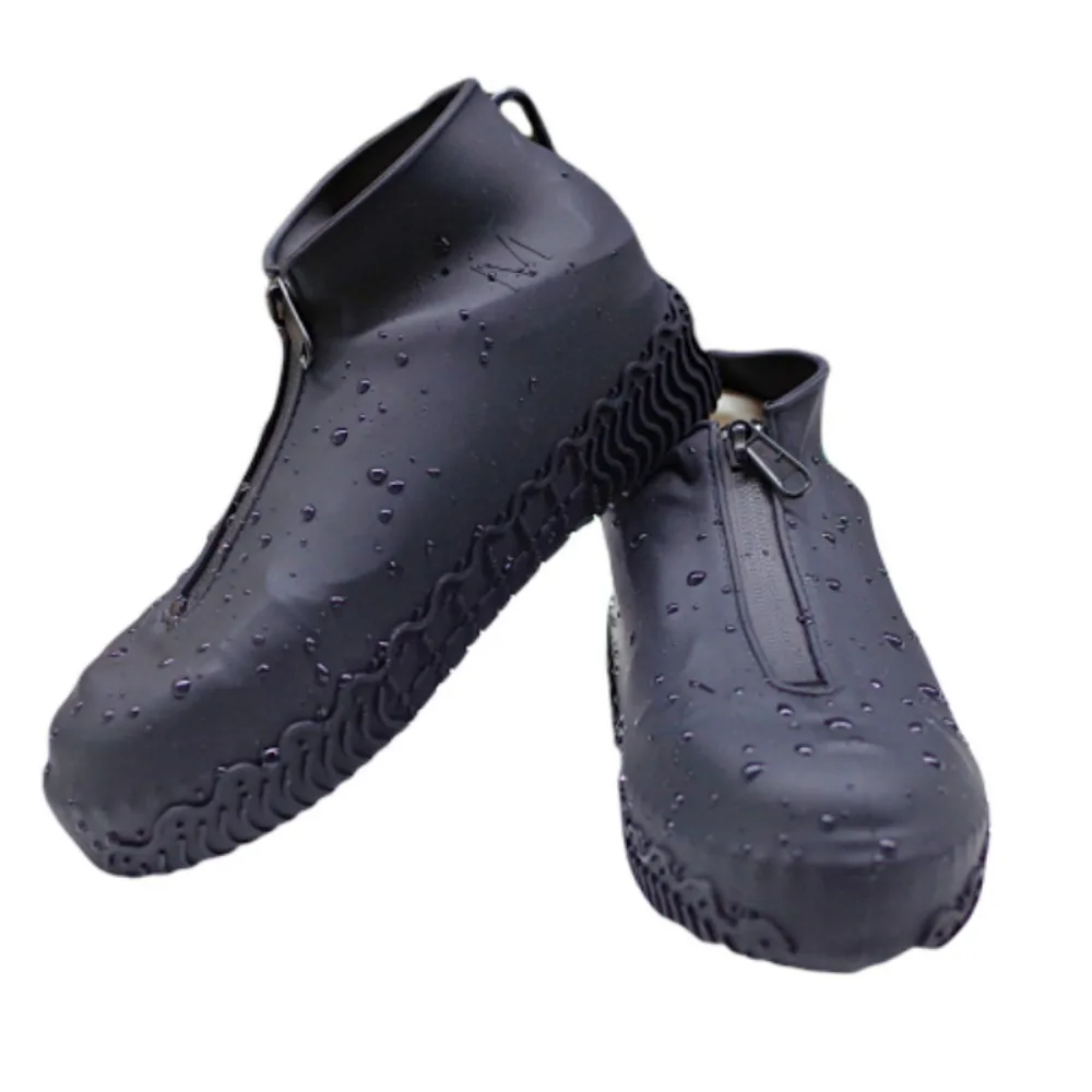 2Pcs Reusable Waterproof Shoe Cover Wear-resistant Zipper Non-Slip Rain Boots Portable Foldable Silicone Shoes Protective Cover