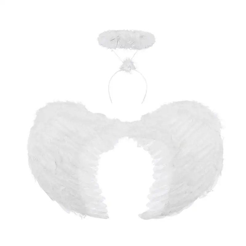 Angel Feather Wings White Angel Accessories Set With Angel Feather Wings Halo Headband And Angel Ring For Halloween Party Fancy