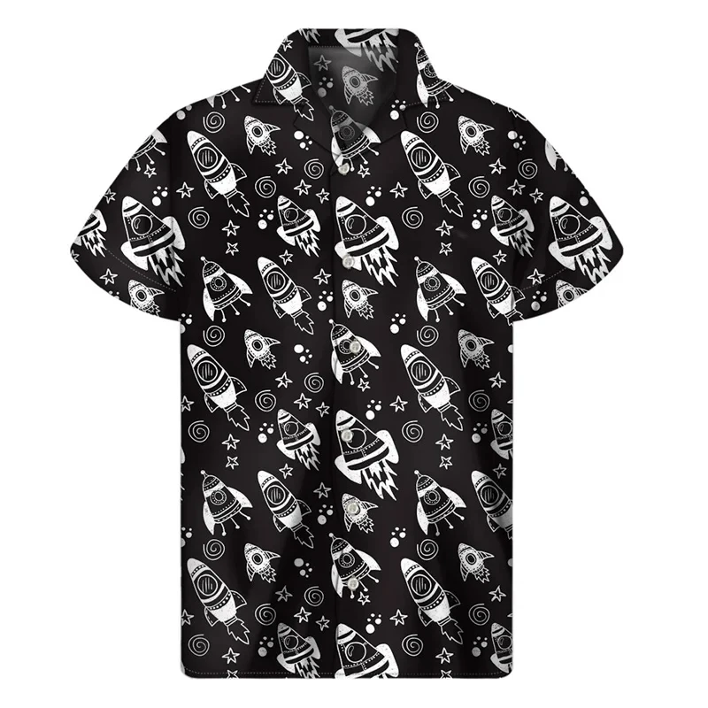 Men's Shirt Spacecraft 3D Print Men's Clothing Oversized Summer New Casual Hawaii Beach Hawaiian Harajuku Fashion Holiday Shirt