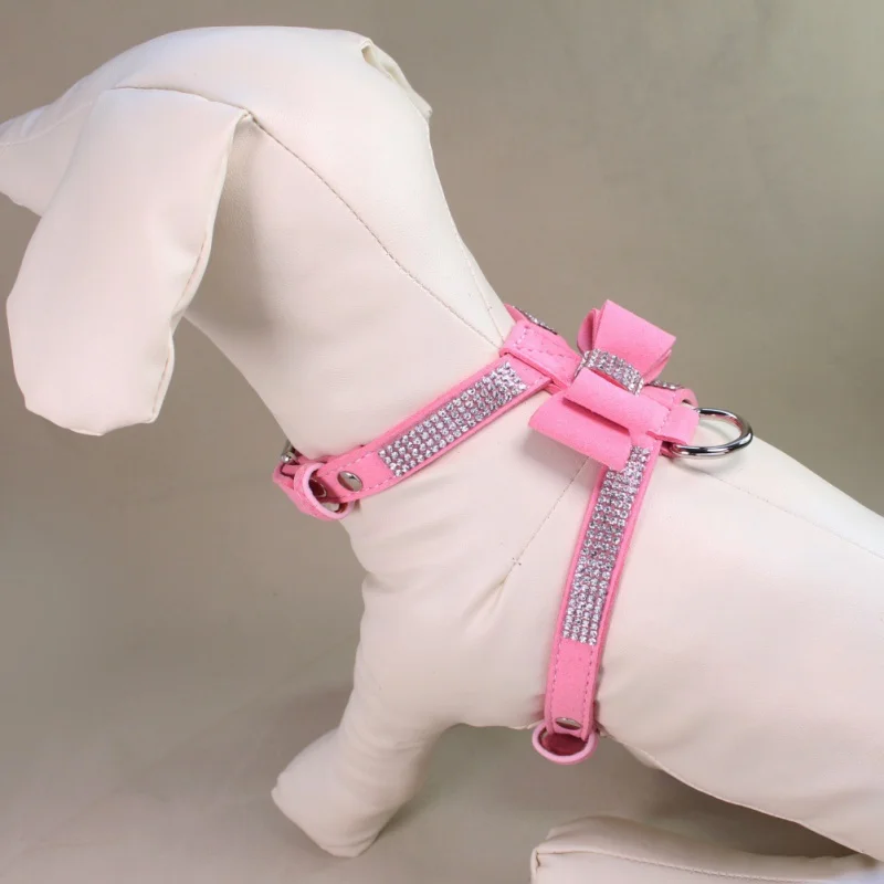 Dog Harness Bow-Knot Bling Glitter Rhinestone Adjustable Collar Puppy Cat Chest Strap Lead Necklace