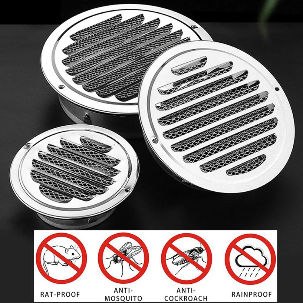 

1pcs Circle Air Vent Grill Cover Stainless Steel Silver 70-120mm Round Exterior Wall Duct Ventilation Tool Home Hardware