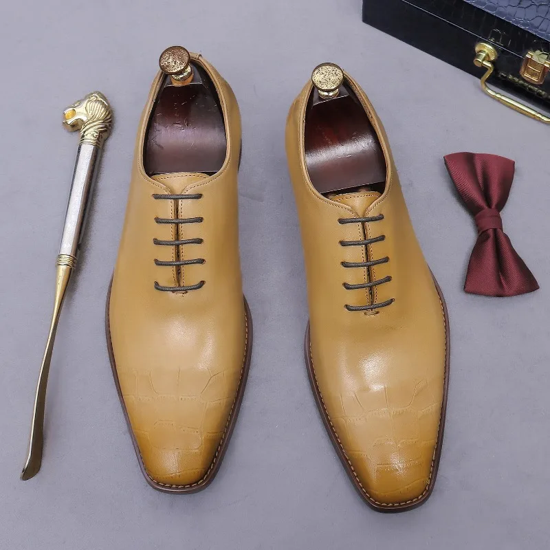 Elegant Mens Wedding Shoes Luxury Genuine Leather 2026 Autumn New Fashion Crocodile Pattern Daily Retro Business Dress Shoes Man