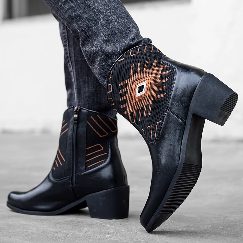 

Cowboy Classic Fashionable Embroidered Pull On Boots with Wide Square Toe Western Retro Boot Durable 2025 Boots For Men