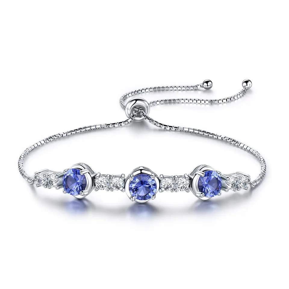 Three 6mm Round Nano Tanzanite 925 Sterling Silver Adjustable Bracelet Custom Fashion Jewelry 925 Silver White Cubic Zirconia Wo