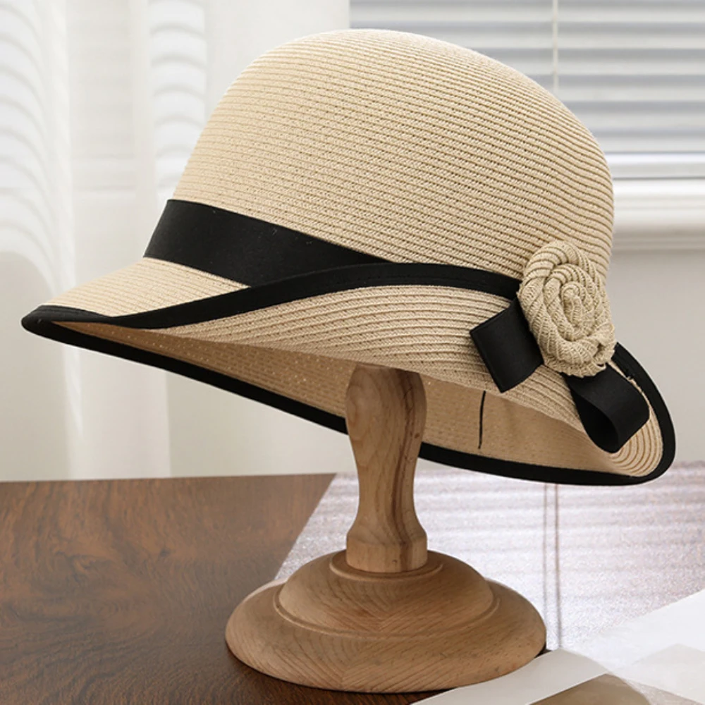 

HT5078 2026 New High Quality Straw Hat Ladies Elegant Breathable Roll Brim Summer Sun Hat Women Stylish Outside Travel Beach Cap