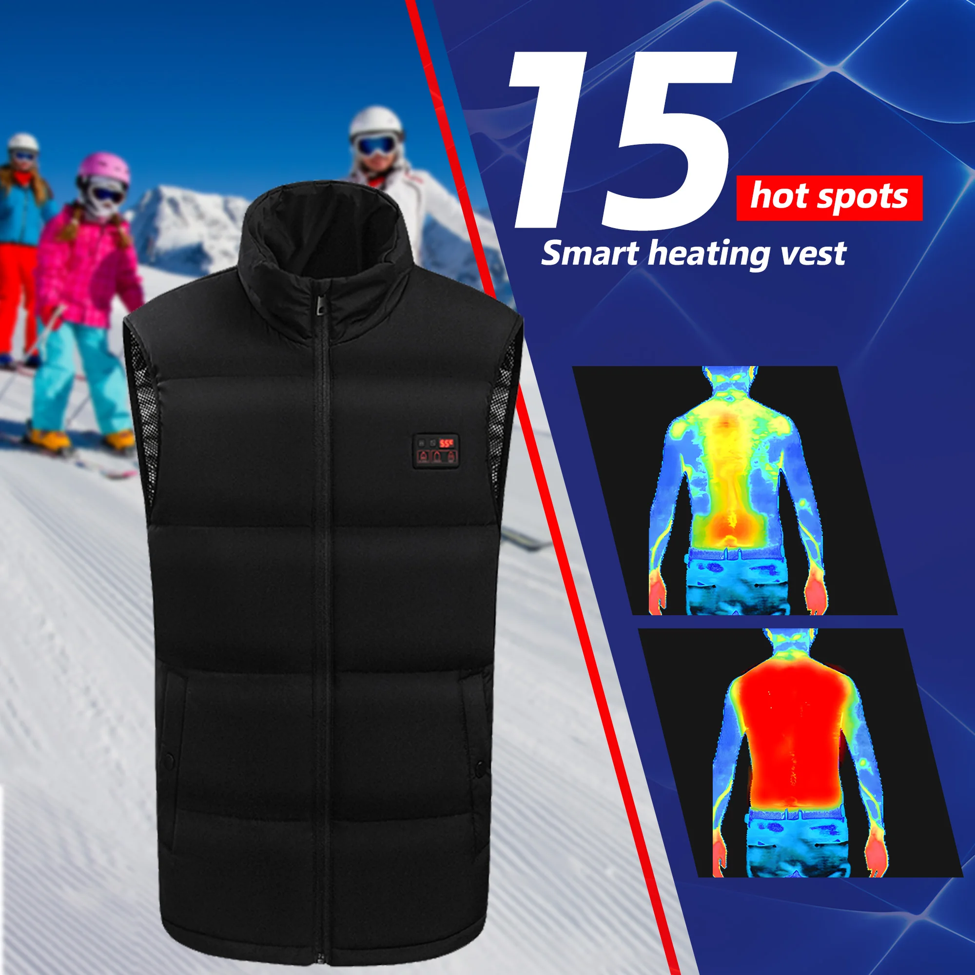 15 HEATING ZONES Heated Vest Men Women Heated Jacket Winter Warm Usb Self Heating Thermal Vest Outdoor Sportswear