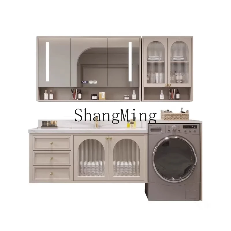 

FG Balcony Washing and Drying Bathroom Cabinet Drum Washing Machine Cabinet Rock Plate Seamless Ceramic Integrated Wash Basin