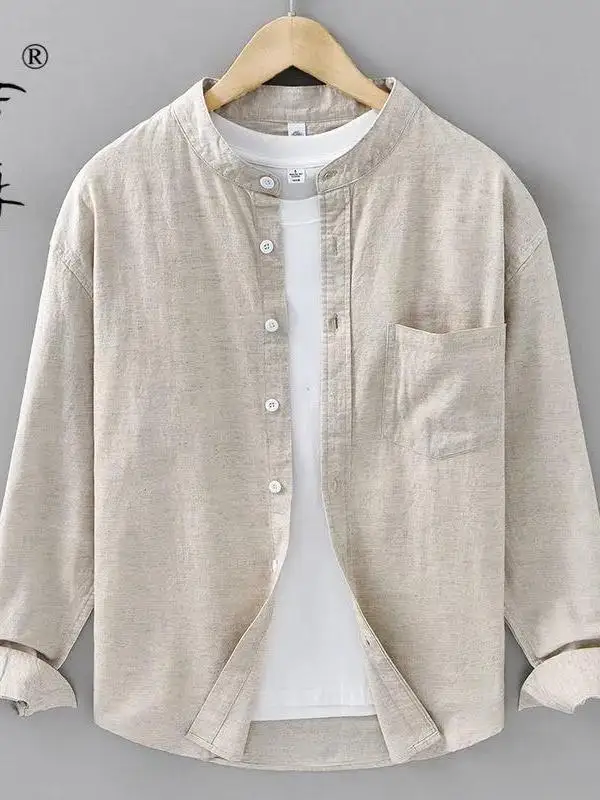 

Casual Cotton Linen Shirt Men's Loose Long Sleeve Stand Collar Spring Autumn New Style Citywalk Breathable Comfortable Linen ...