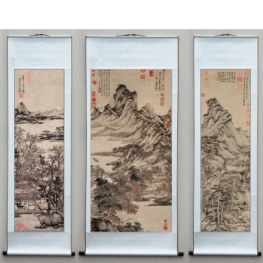 

Chinese Style Landscape Scroll Wall Paintings Wang Meng Picture Wall Art Decals Room Decor Aesthetic Home Office Decals