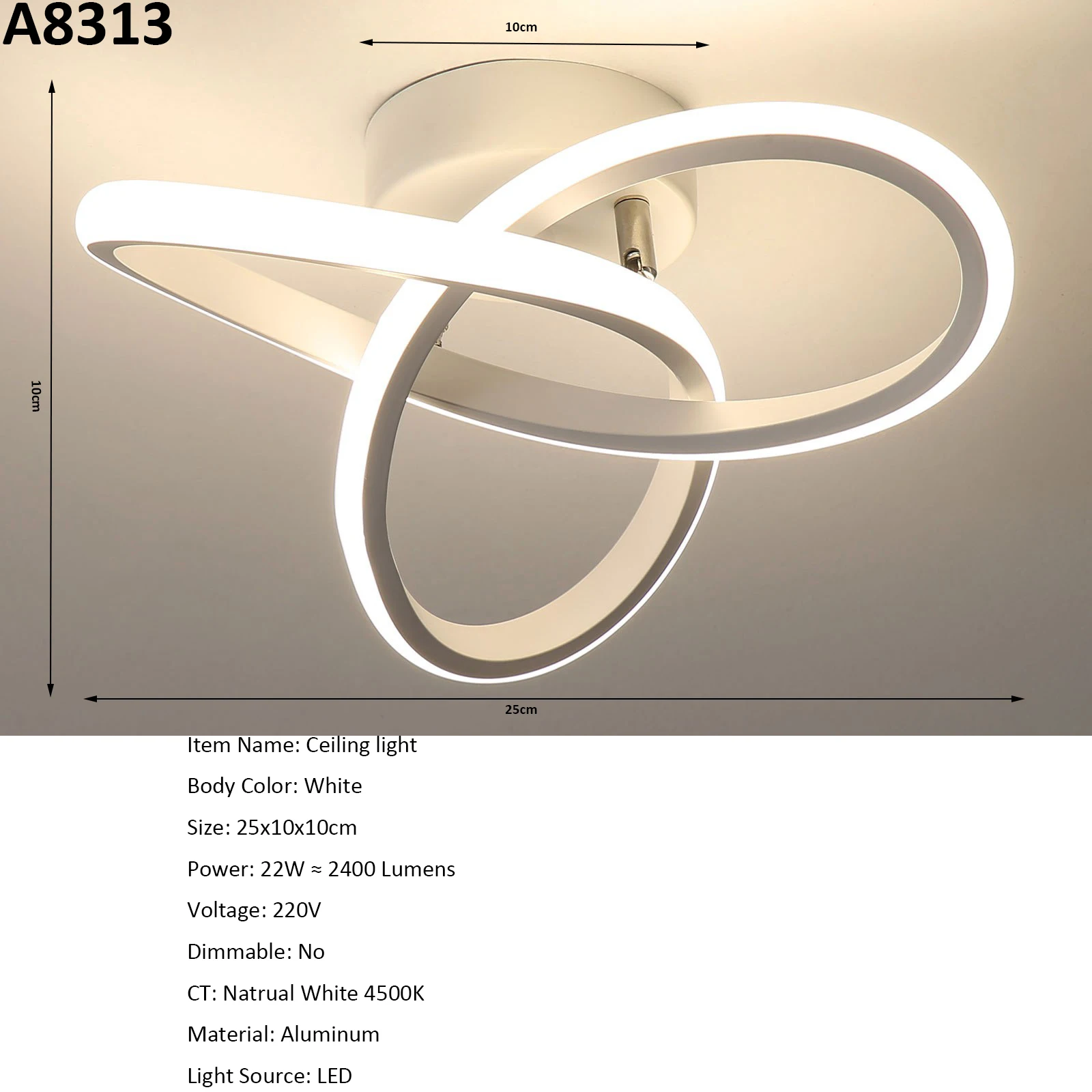 LED-plafondlamp, 22W moderne zilveren plafondlampen, binnenlamp voor keuken, hal, woonkamer, koel wit 6500K