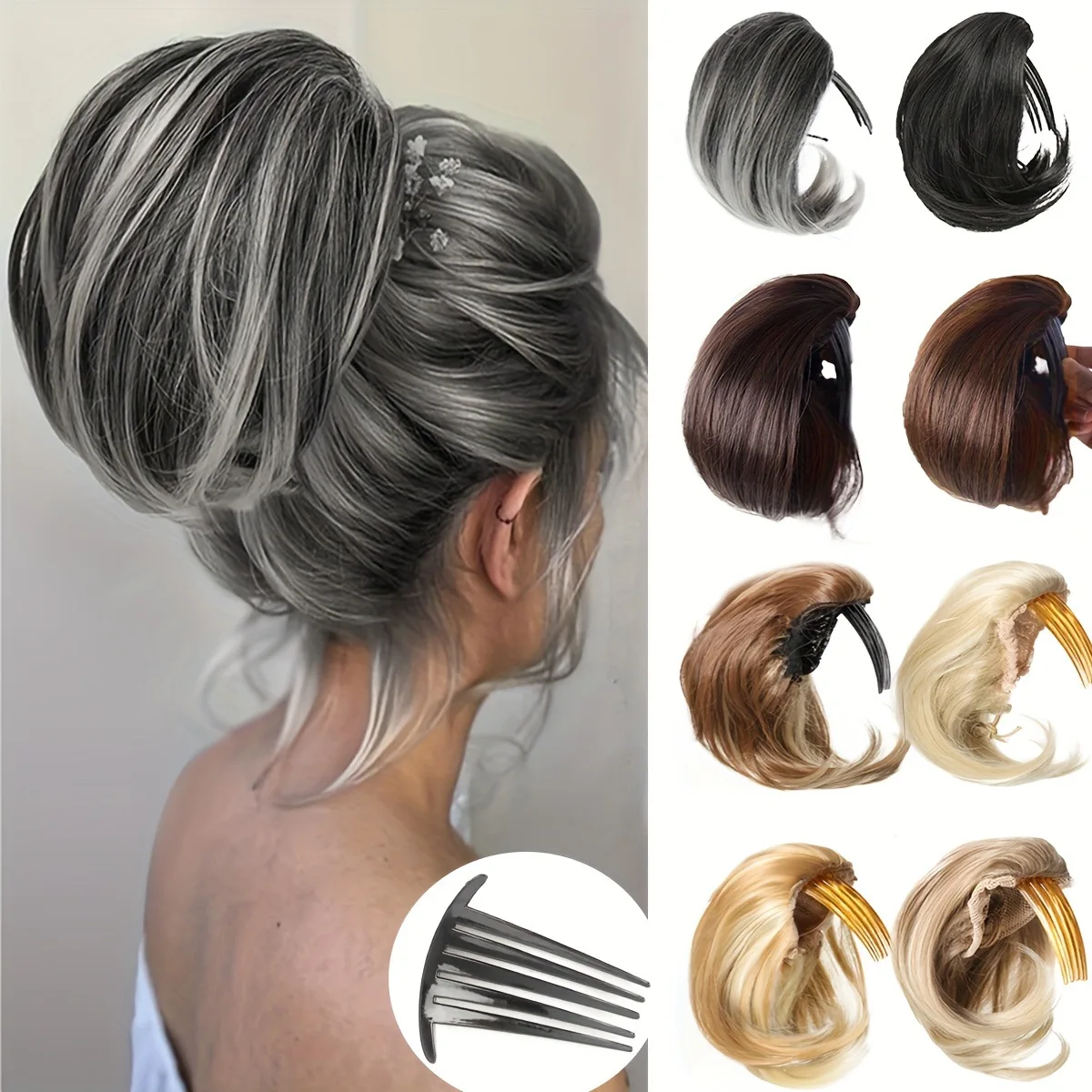 قطعة شعر شينيون مضيئة بمشبك في باروكة شعر صناعية ذات مظهر طبيعي للنساء تصفيفة شعر يومية لحفلات الزفاف #1