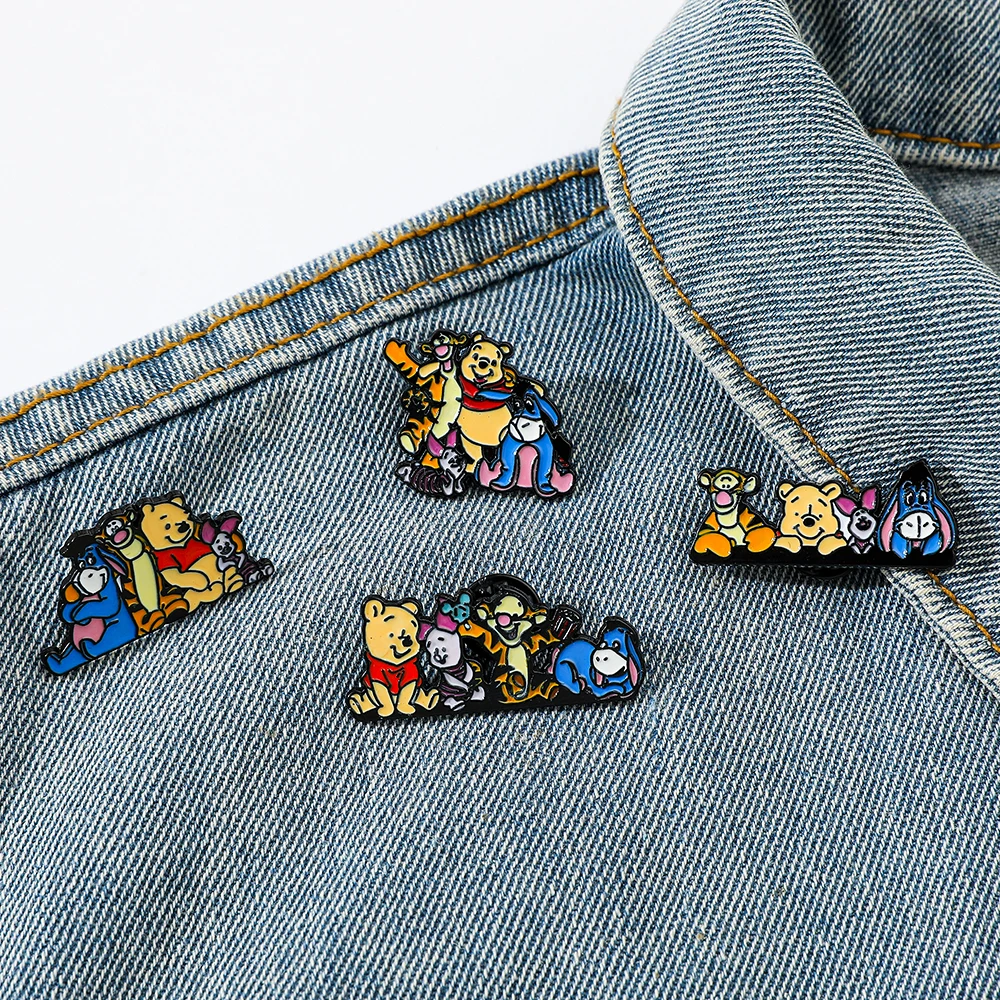 4 Pcs Fairy Tale Anime Pooh Bear Brooch Creative Pooh Bear Enamel Pin Metal Badge Jewelry Clothing Backpack Accessories Gift