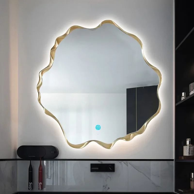Nordic minimalist bathroom mirror, round bathroom mirror, bathroom makeup mirror, wall-mounted anti-fog with LED light