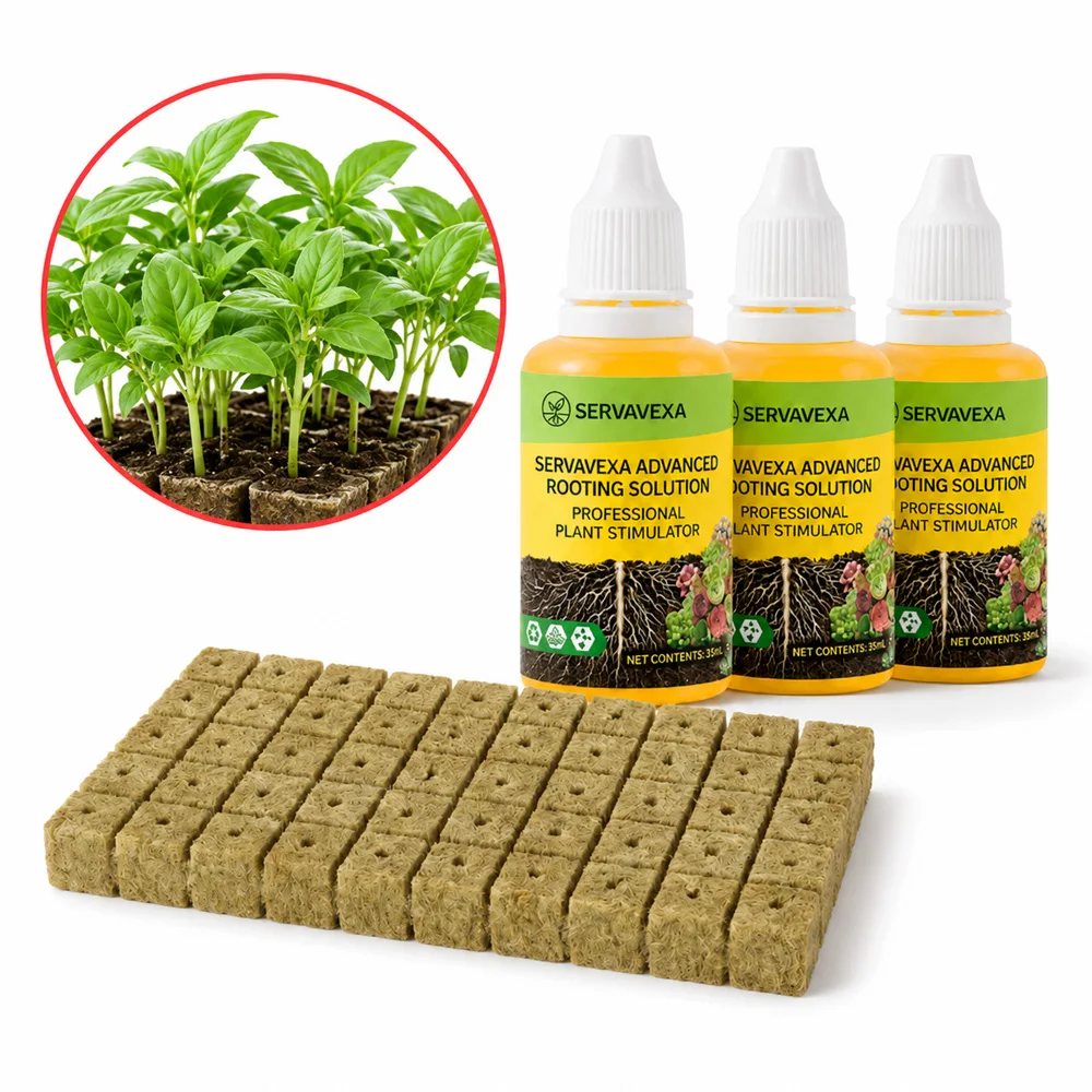 Estimulador Líquido de Raíces, Fórmula Nutritiva para Plantas y Cubos de Inicio de Lana de Roca para Herramienta de Propagación de Semillas y Esquejes Hidropónicos