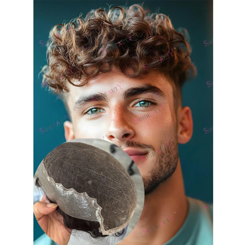 

Дышащие Q6 Невидимые человеческие волосы Remy 24 мм Вьющиеся парики Необнаружимая естественная линия волос Коричневый Черный Серый Протез волос Система