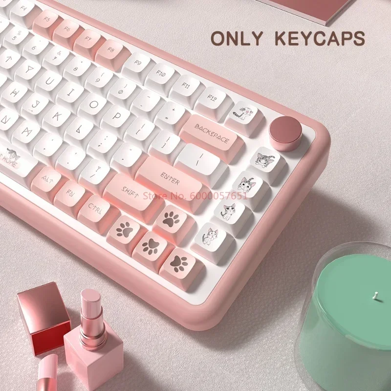 Imagem -06 - Queijo Gato Tema Keycap Xda Altura 140 Chave Personalizado dos Desenhos Animados Rosa Pbt Sublimação Térmica Teclado Mecânico Keycap