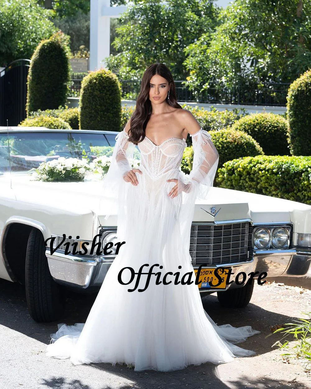 Viisher White Princess Wedding Dresses Draped Satin A Line Bride Dress 2023 Long Sleeve Elegant Wedding Bridal Gowns Customized