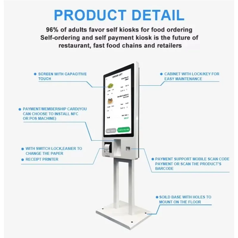

32-inch Self-service Kiosk: Touchscreen For Food Ordering And Restaurant Management