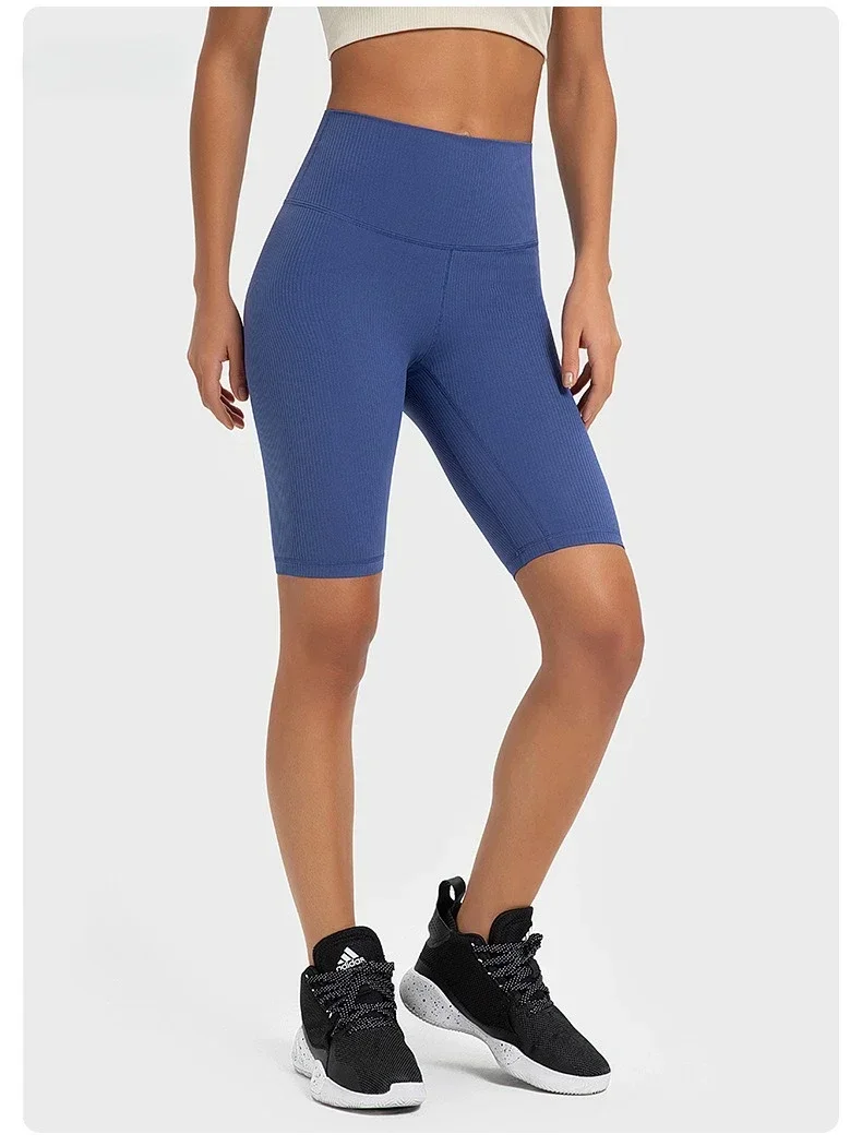 Lemon Wunder Train-pantalones cortos acanalados de tiro alto para correr, pantalones cortos de Yoga resistentes a la abrasión con bolsillo oculto, tela de secado rápido, 10 pulgadas