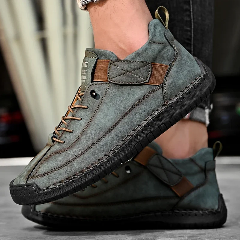 Outdoor Light Non-slip Walking Casual Men Big Size 47 48 Slip-On Driving Loafers Hand-stitched Leather Shoes for Men