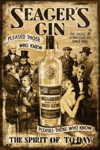 Seager's Gin Spirit of Today Advert Aged Look Vintage Retro Style Metal Sign