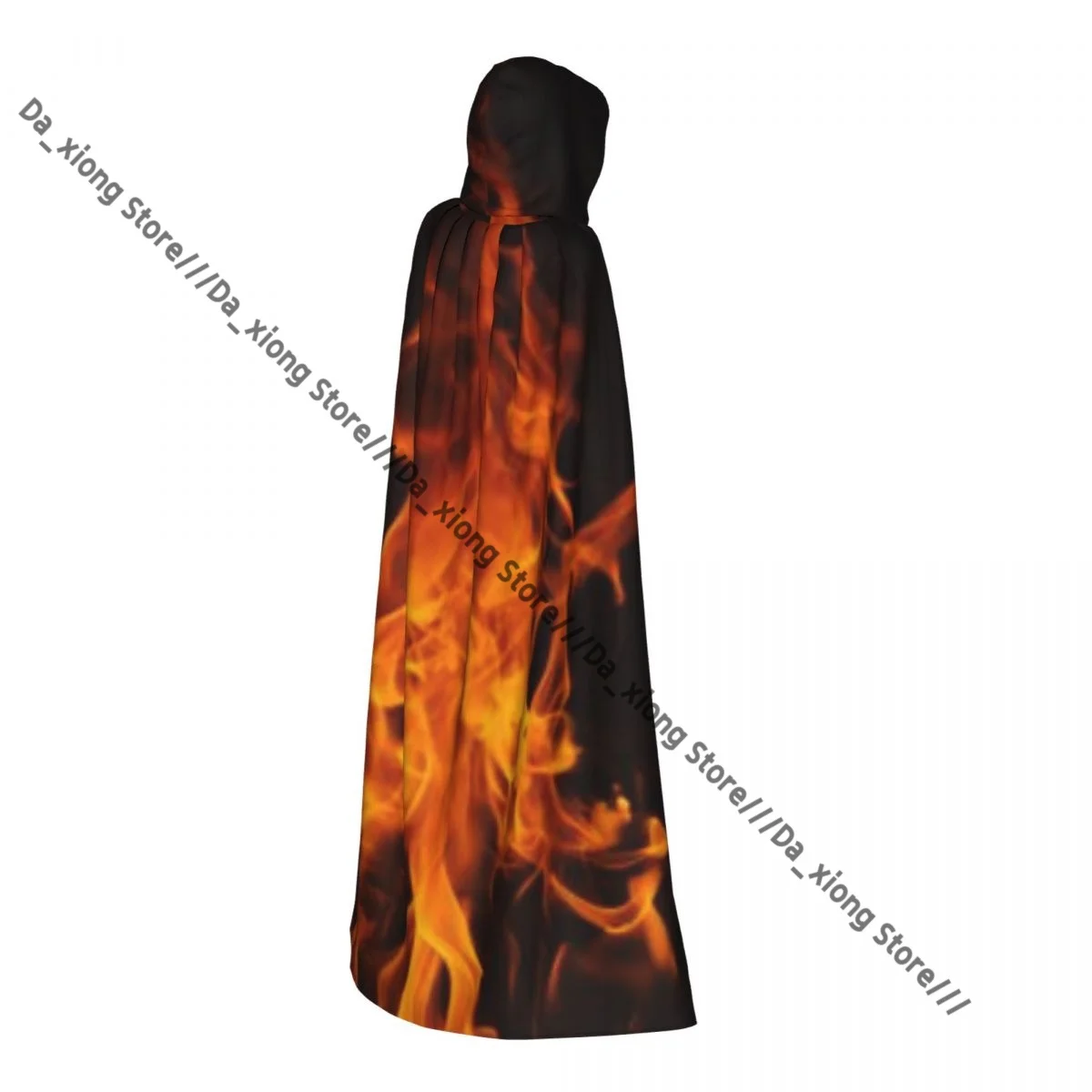 Unisex Halloween Cloak Fire Flames Background Cape Hooded Medieval Costume Witch Wicca Vampire