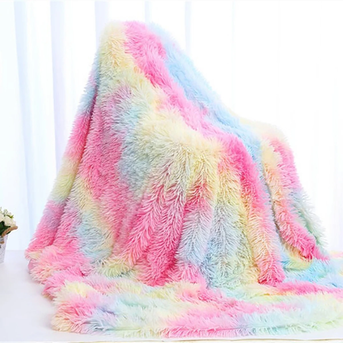 Coperta Shaggy arcobaleno coperta in peluche in pelliccia sintetica per bambini e adulti coperta Super morbida per divano letto