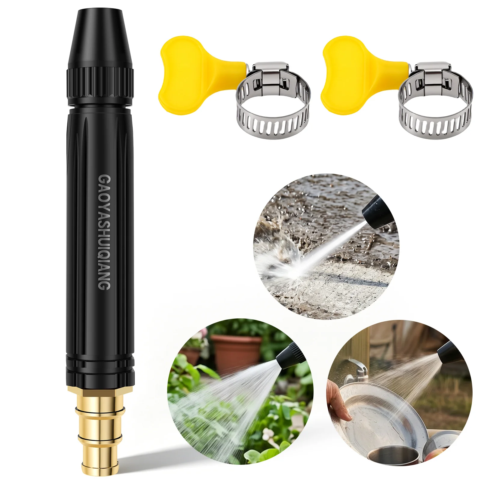 Water Hose Nozzle High Pressure Garden Hose Nozzle with Clamp Adjustable Multi Pattern Hose Nozzle for Lawn Watering Pet Bathing