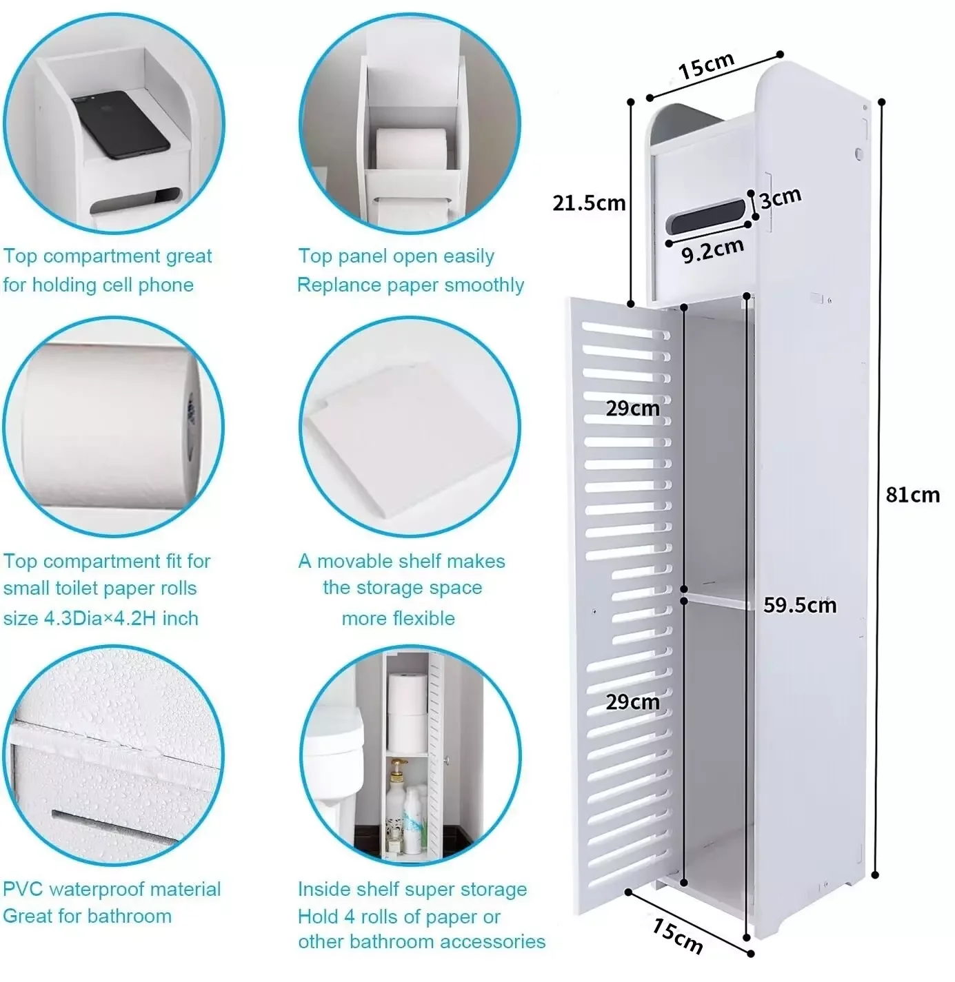 DayPlus Badezimmerschränke, hoch, schmal, für Badezimmer, Aufbewahrung, Badezimmer, wasserdichter Toilettenschrank