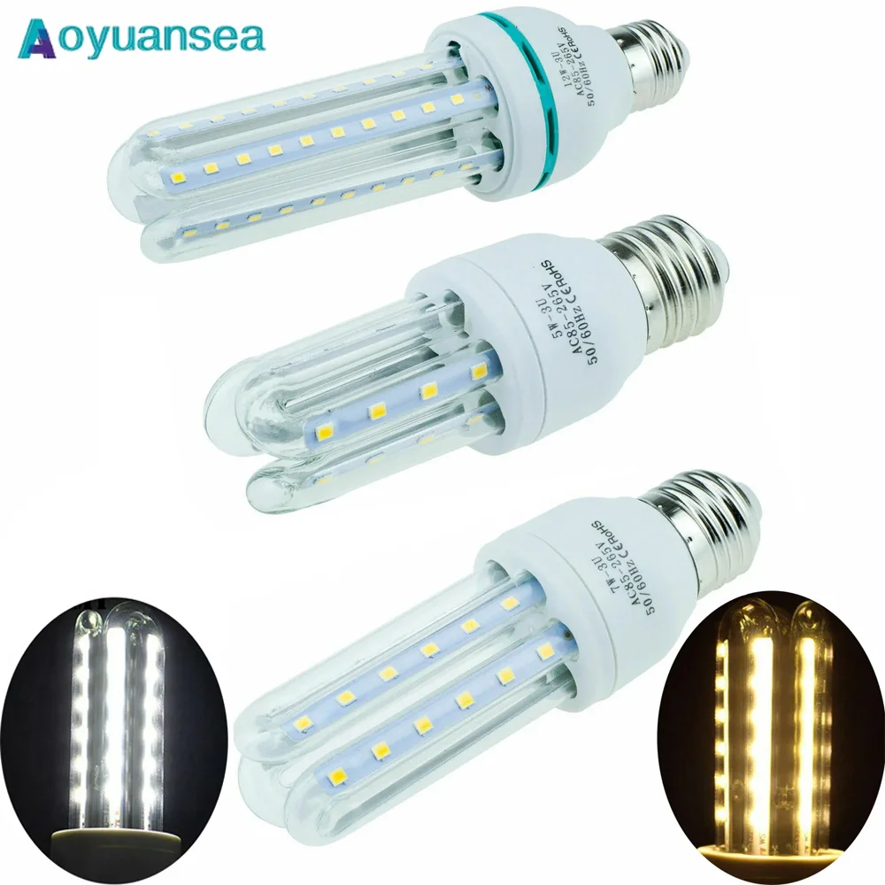 

Aoyuansea U-shaped Super Bright LED Bulb E27 Energy Saving Corn Light Bulbs 85-265V 3/5/7/9/12W LED Lamp Light For Home Lighting