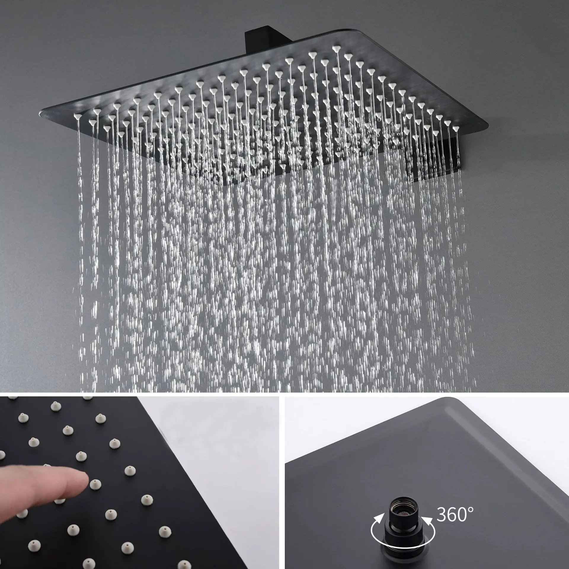 

Black All-Copper Shower Head Hot Melt Wall Mounted Concealed Ceiling Recessed with Embedded Box - Bathroom Shower Set