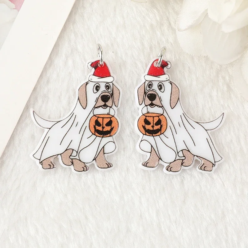 10pcs Christmas Charms Creative Acrylic Cute Ghost Dogs Jewelry For Necklace Keychain Diy