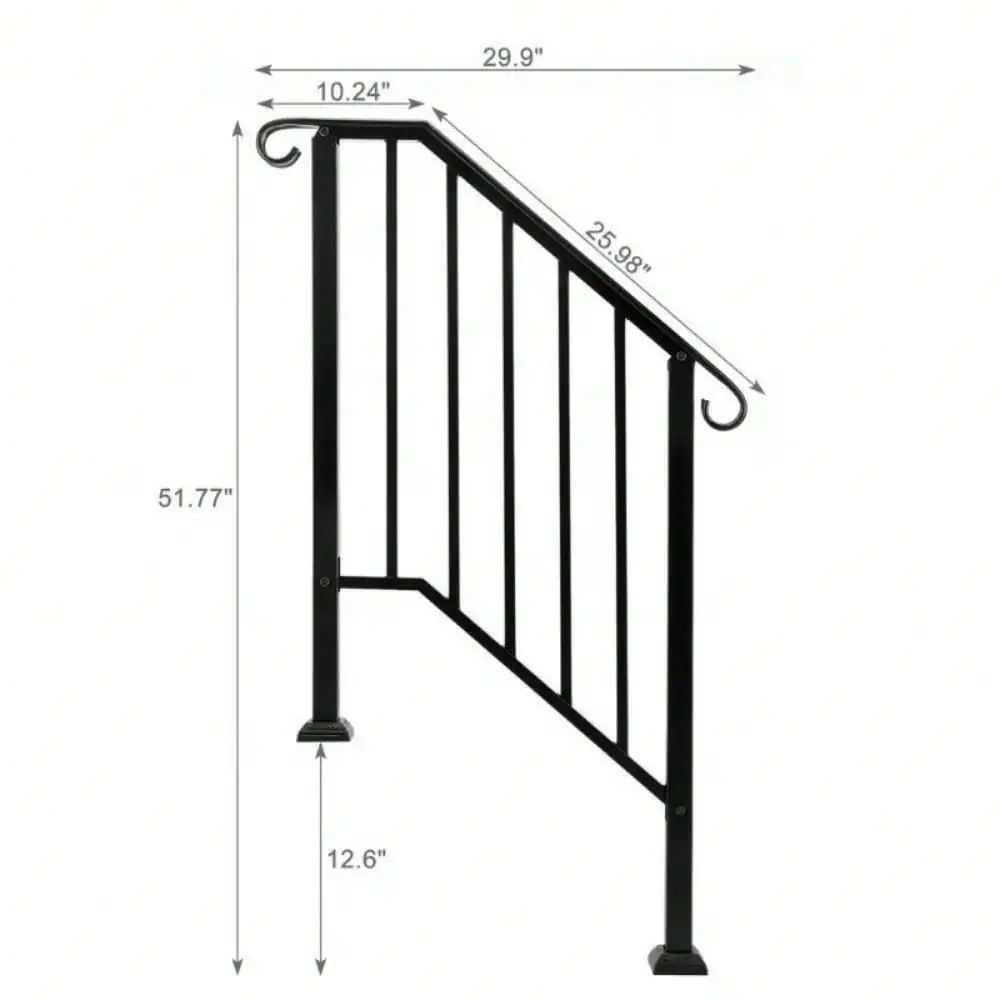 Handrails for Outdoor Step Fits 2-3 Step Mattle Wrought Iron Handrail Stair Rail