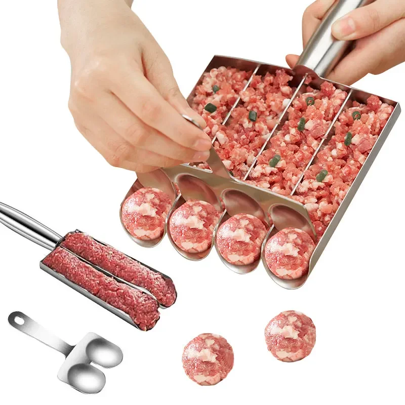 2/4 Meatball Making Tools Meatball Maker with Cutting Spade Multifunction Meatball Scoop Maker Stainless Steel Kitchen Manual