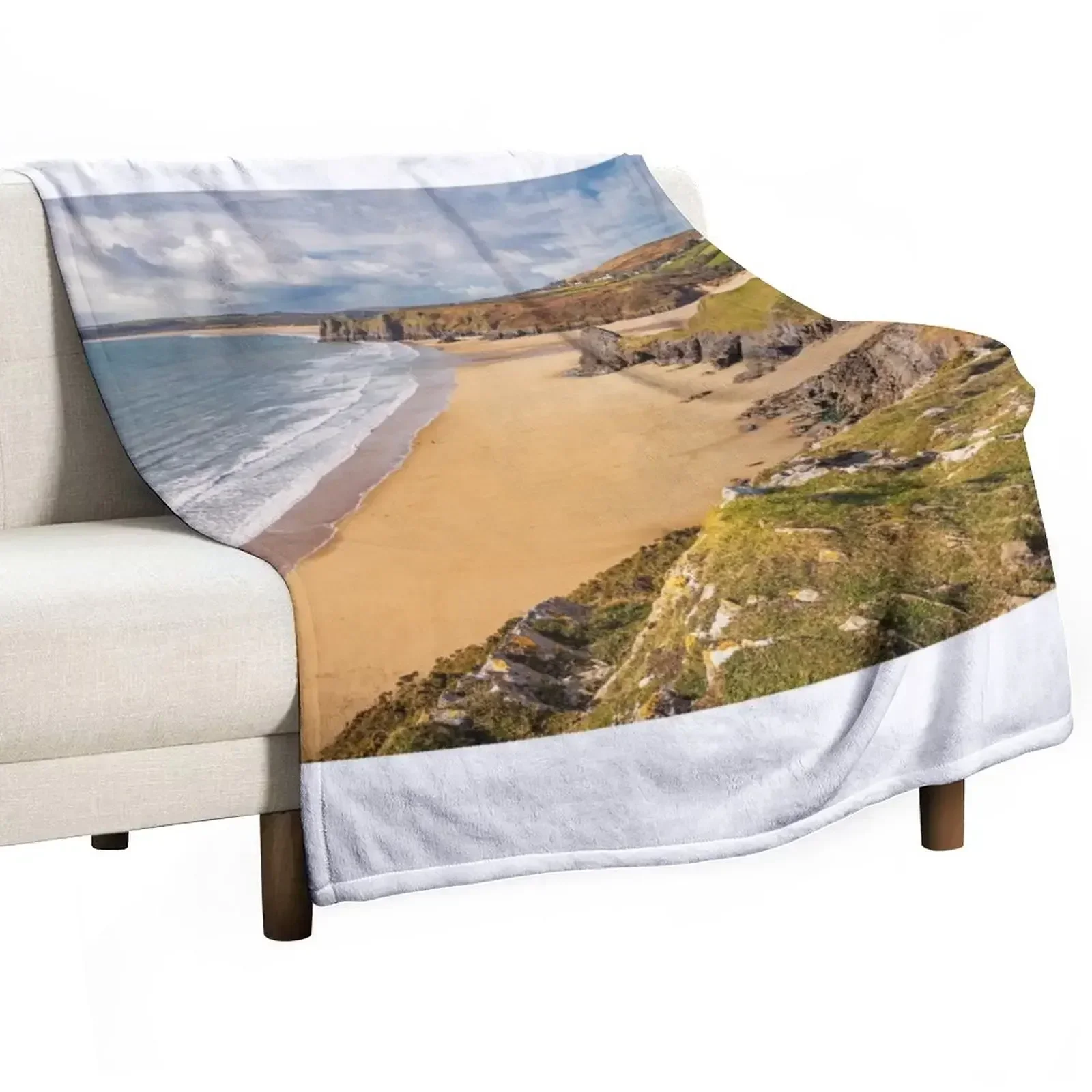 

New Pobbles Beach and Three Cliffs Bay, Gower Throw Blanket Thermals For Travel Beautifuls Blankets