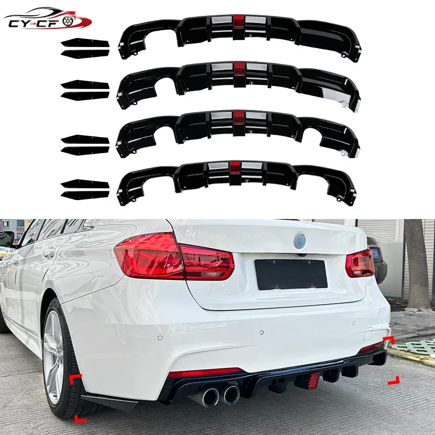 Rear Bumper Diffuser Lip +Tail Side Spoiler Splitter Corner Cover Protector For BMW 3 Series F30 MT MP 325i 330i M Sport 2013-19