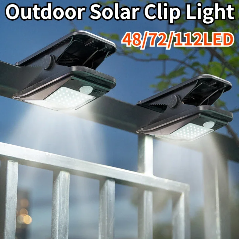 New Solar Clip Light 48/72/112LED Outdoor Courtyard Super Bright Human Body Induction Lighting Garden Terrace Wall Light Lamps