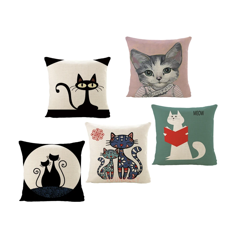 Selected Couch cushion Cover 45x45cm Cartoon Cat Printed Quality Home Decorative Pillows For Kids Bedroom Bed Decor pillowcase