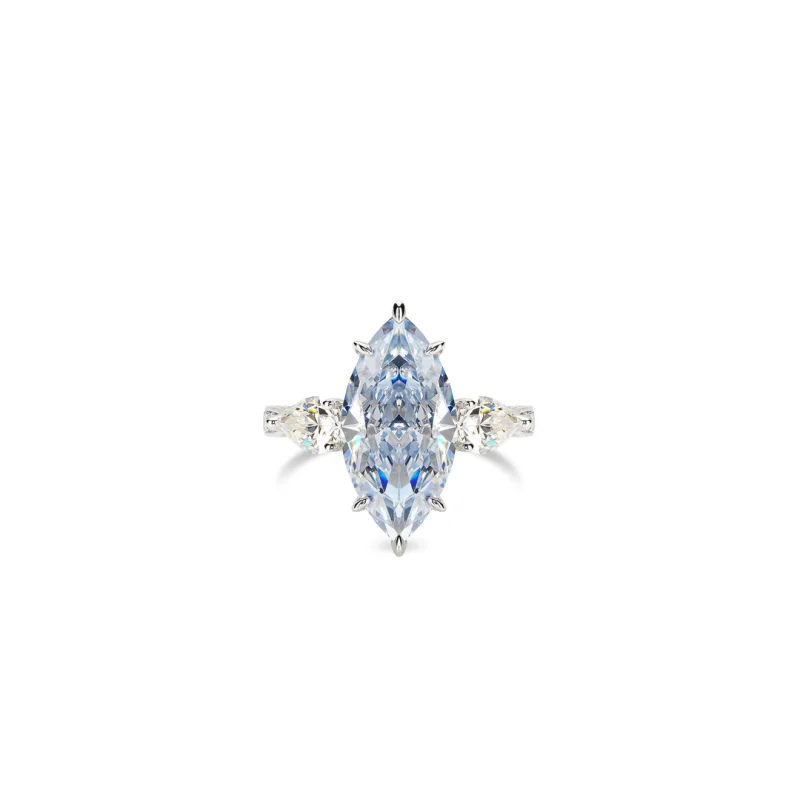 Bellux 925 Silver Synthetic Zircon Jewelry Design Light Blue Marquise Shaped Main Stone 12 Carat Fine Ring