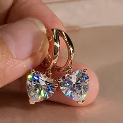 Pendientes de aro de Color dorado para mujer y niña, aretes colgantes de circón con forma de corazón, joyería de boda, regalo