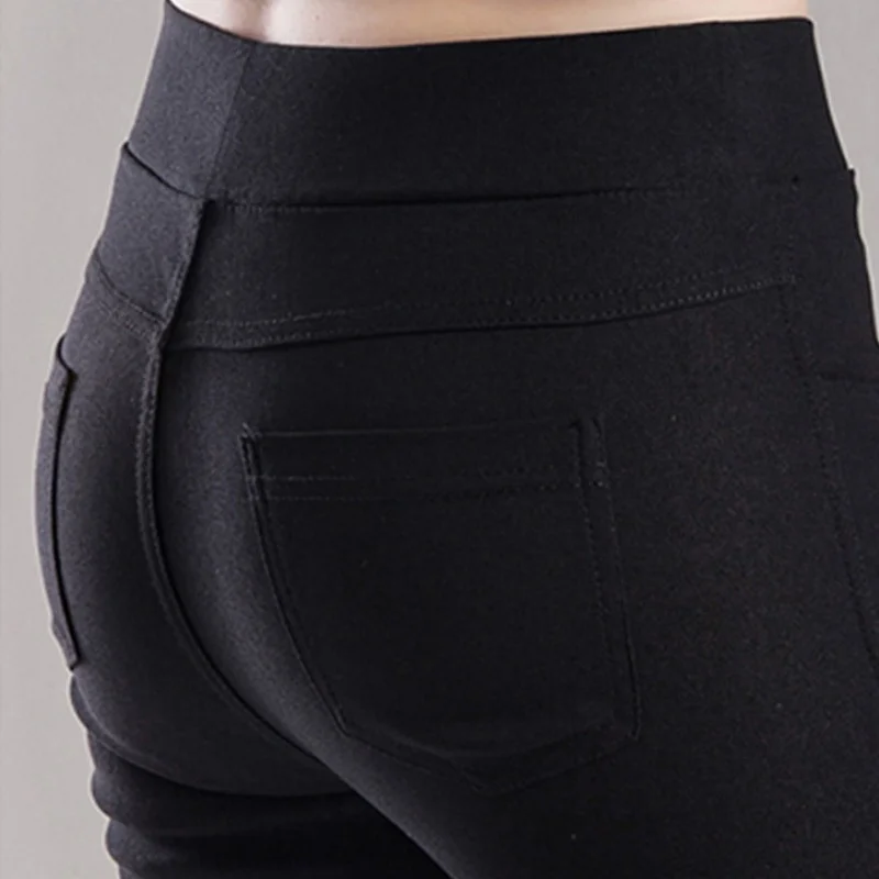 エレガントなスリムフィットソリッドレギンスパンツファッション女性弾性ストレッチスキニーポケットペンシルレギンスオフィスレディ通勤アウター