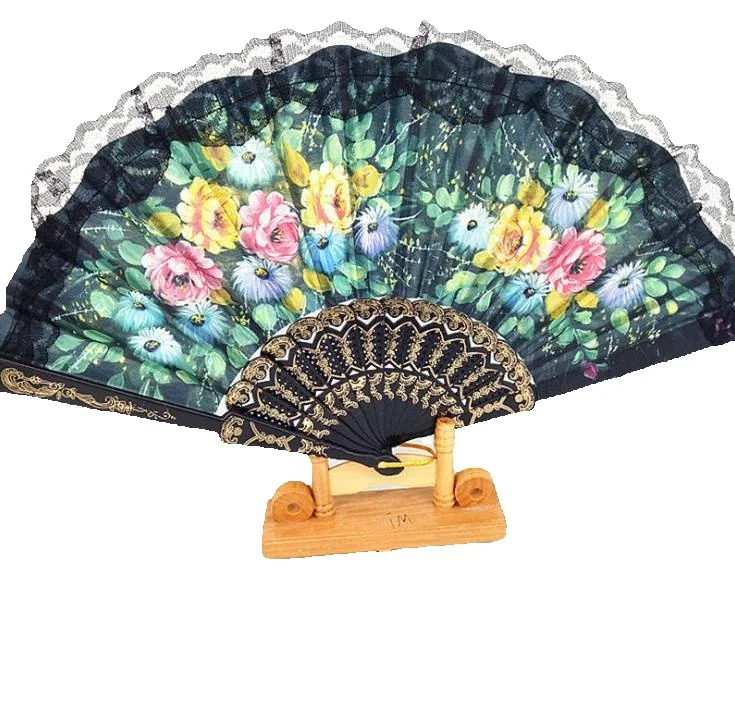 European Style Flower Lace Hand Fan Spanish Folding Fan Dance Props Wedding Party Favors Gifts Wholesale