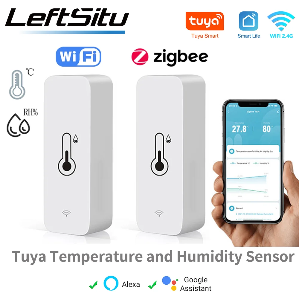 Tuya WiFi Zigbee อุณหภูมิความชื้นเซนเซอร์สมาร์ทโฮมในร่มเครื่องวัดความชื้น APP การตรวจสอบทํางานร่วมกับ Google Home SmartLife Alexa