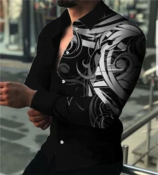 Men's Shirt Luxury Gold High Quality Long Sleeve Shirt Business Formal Black Men's Formal Prom Social Printed Shirt S-6XL