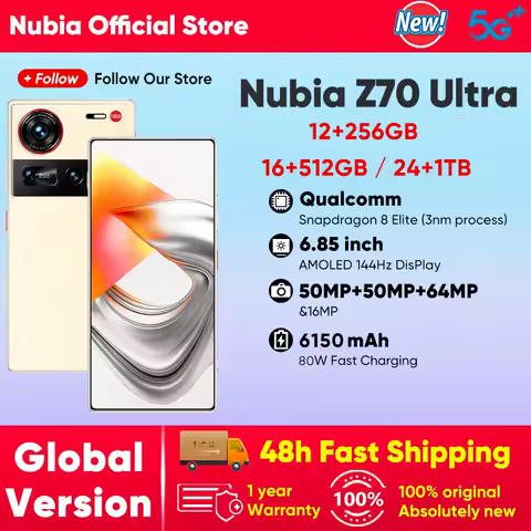 Global Version Nubia Z70 Ultra NX733J 5G Smartphone Snapdragon 8 Elite 6.85" 144Hz AMOLED Display 6150mAh 80W Fast Charge IP69